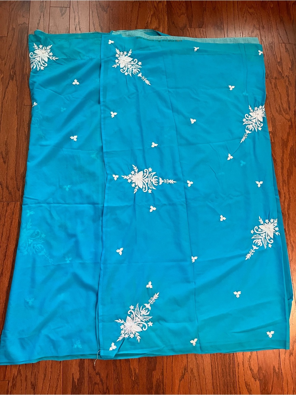Turquoise Blue Embroidered Saree